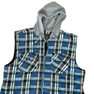 Roper Men XL Blue Plaid Hooded Range Gear Thick Fleece Work Vest Pockets Quilted